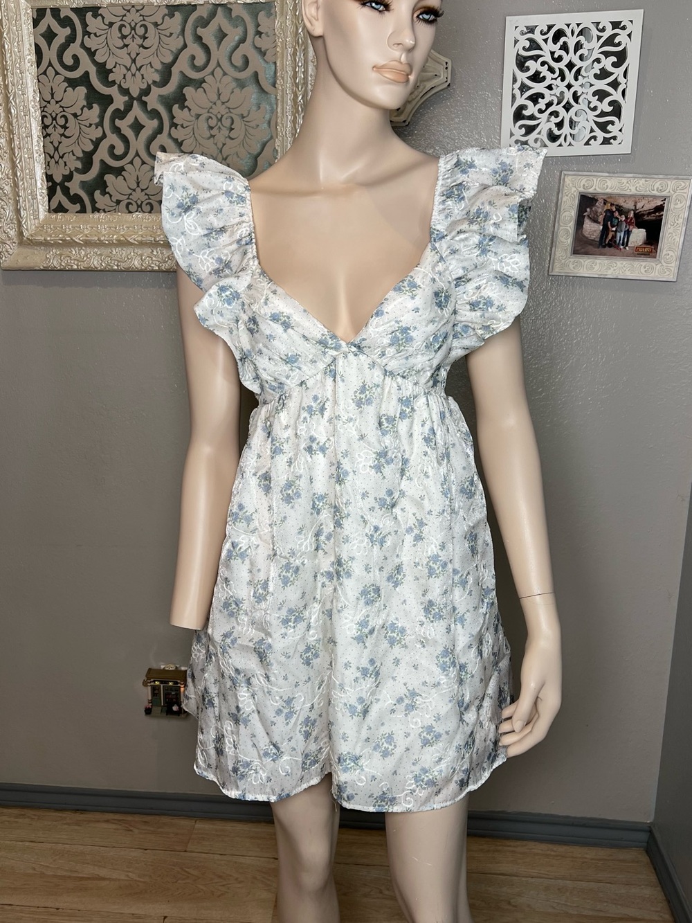 Jessica Simpson Blue Floral Babydoll Dress